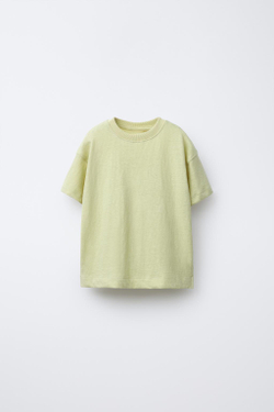 ZARA ФУТБОЛКА ИЗ ХЛОПКА, СВЕТЛО-ЗЕЛЕНЫЙ