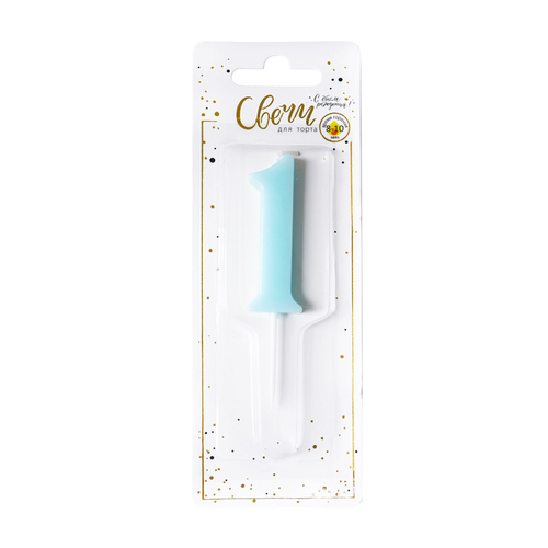 Свеча тортовая цифра "Единичка голубая" 1