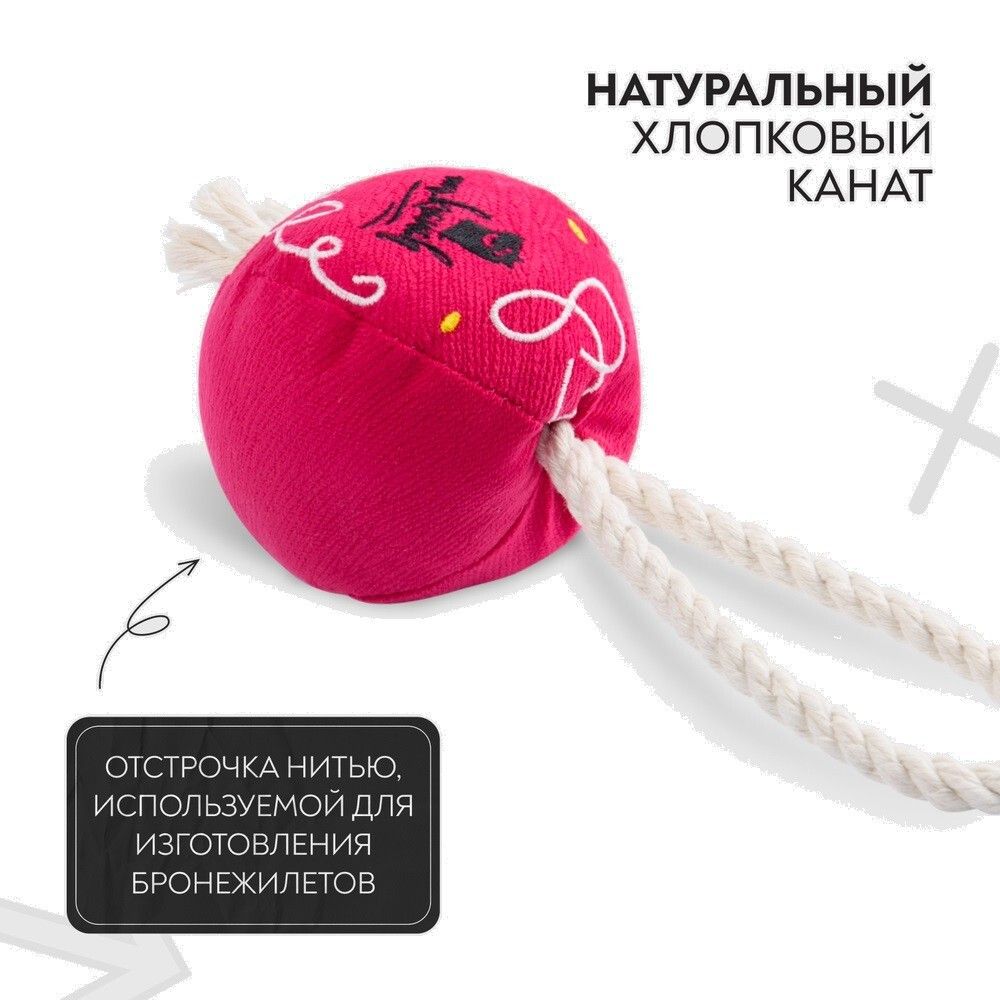 Игрушка Mr.Kranch для собак мелких и средних пород Шарик новогодний с канатом 20х9х9 см, ярко-розовый Игрушка Mr.Kranch для собак мелких и средних пород Шарик новогодний с канатом 20х9х9 см, ярко-розовый