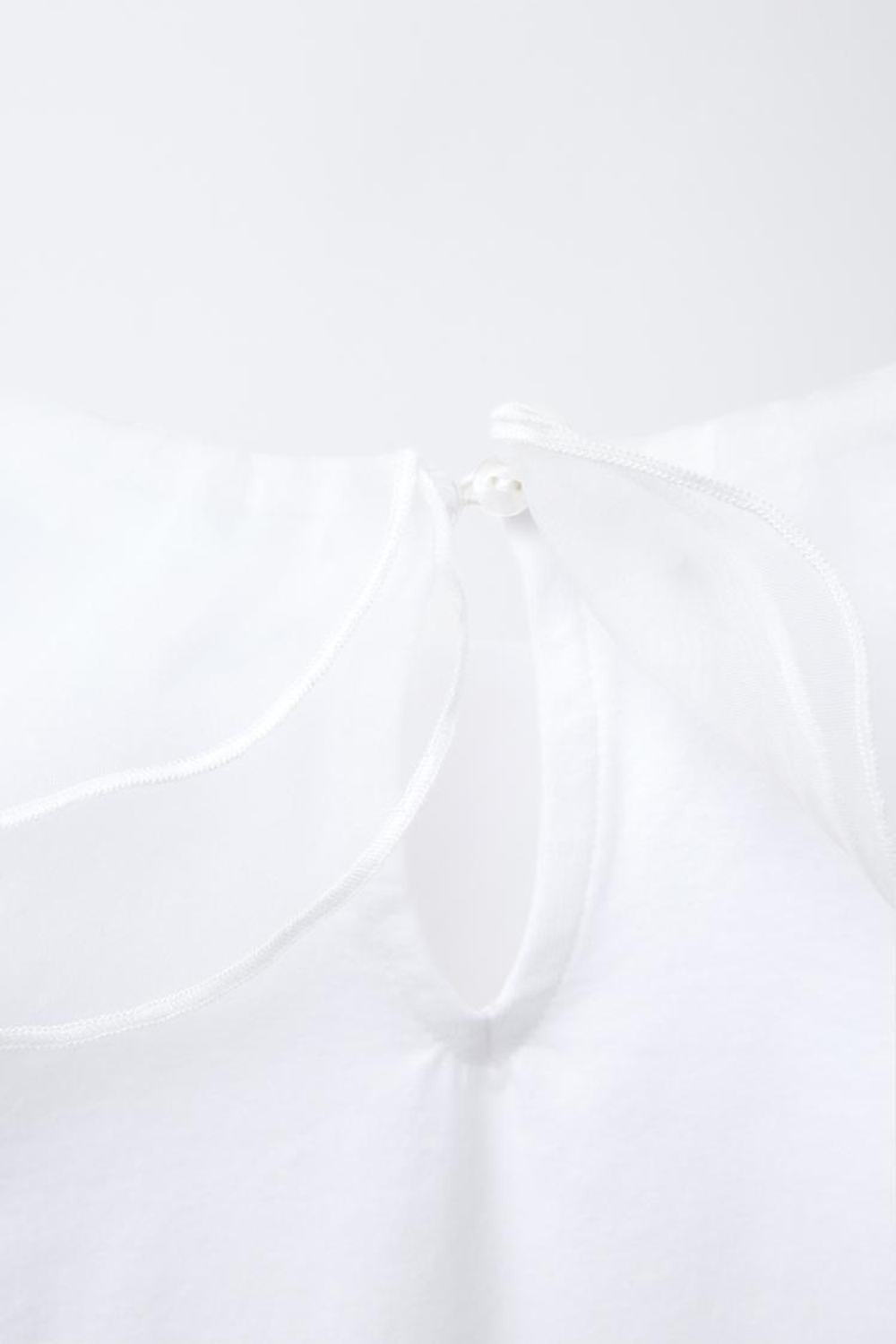 ZARA БОДИ С КОНТРАСТНЫМ ВОРОТНИКОМ ИЗ ОРГАНЗЫ, БЕЛЫЙ