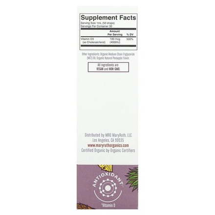 MaryRuth Organics, Органические жидкие капли с витамином D3 Megadose, с ананасом, 30 мл (1 жидк. Унция)