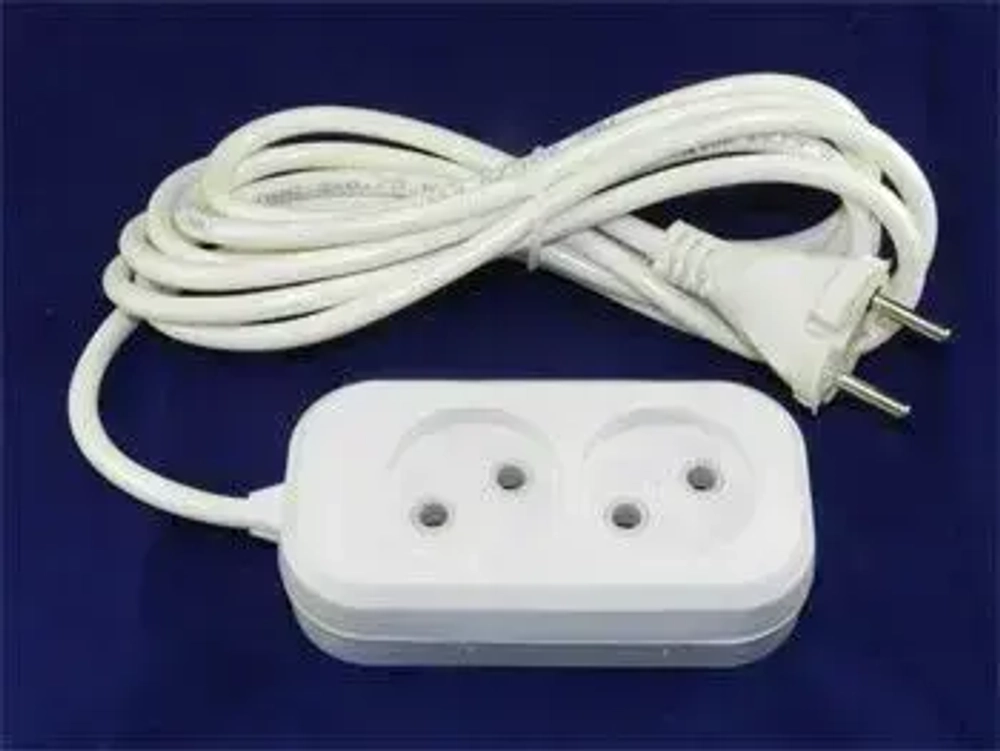 Сетевой электрический удлинитель 7 метров на 2 розетки без заземления JETT ( ДЖЕТТ) РС-2 ( ПВС ) , 2200Вт