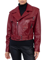 Женская кожаная куртка-косуха бордового цвета