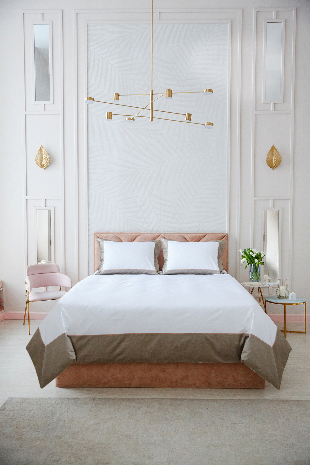 Постельное белье cемейное Сlaire&Caroll Frame белое с оливково-бежевым