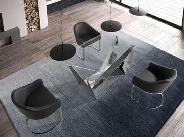 Прямоугольный обеденный стол 1049-200x95 из закаленного стекла и хромированной стали