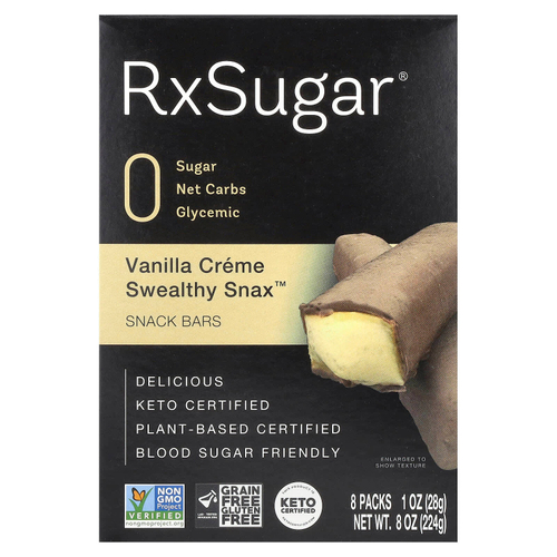 RxSugar, Swealthy Snax, батончики, ванильный крем, 8 пакетиков по 28 г (1 унция)