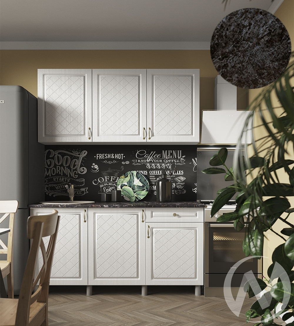 Кухня Вильма 1.5м (корпус белый/арктик; арктик) 26мм кастилло темный