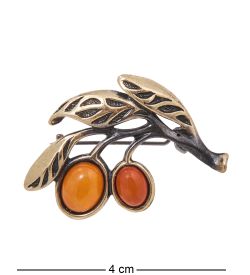 AM-4110 Брошь «Оливковая ветвь» (латунь, янтарь)