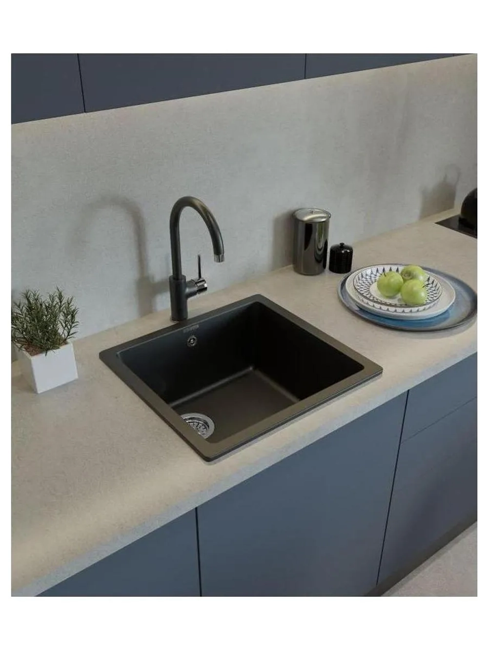 RIVELATO Мойка BERKANA 45 1-чаш 485*455, монтаж: универсальный, материал: кварц, цвет: антрацит