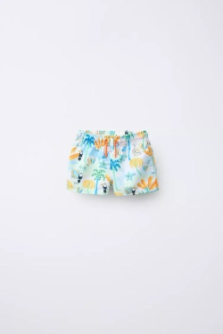 ZARA ПЛАВКИ С ПРИНТОМ «ПАЛЬМА И ЖИВОТНЫЕ», ЗЕЛЕНОВАТО-СИНИЙ