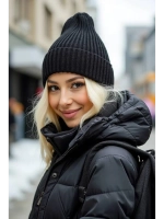 шапка вязаная теплая зимняя с отворотом стильная