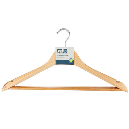 VETTA Набор вешалок деревянных 3шт, 45см, светлое дерево, хром