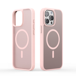 Прозрачный матовый чехол с рамками розового цвета (Light Pink) и с MagSafe от Dux Ducis для iPhone 15 Pro, серия Yind Series Case