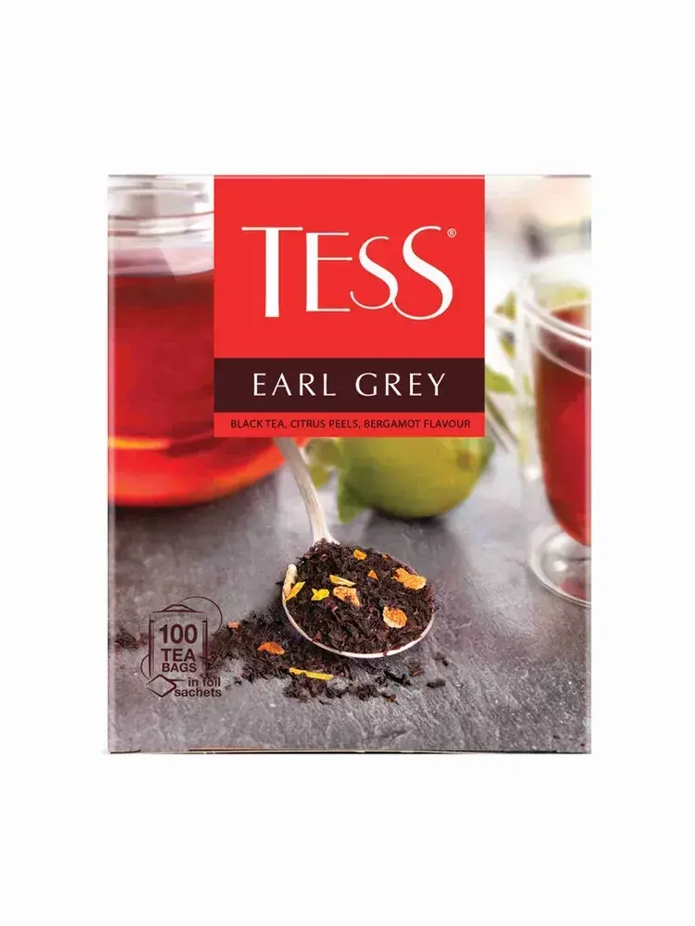 Черный чай Tess с цедрой цитрусовых и ароматом бергамота Earl Grey в пакетиках, 100 шт