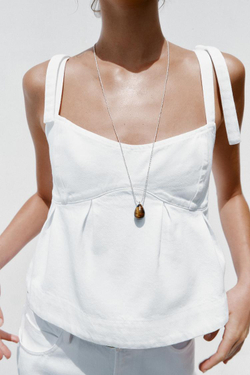 ZARA ДЖИНСОВЫЙ ТОП Z1975 НА БРЕТЕЛЯХ, БЕЛЫЙ