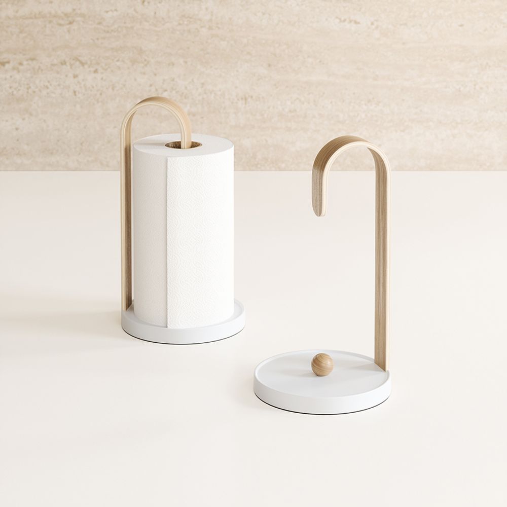 Держатель для бумажных полотенец Bellwood, белый/натуральное дерево