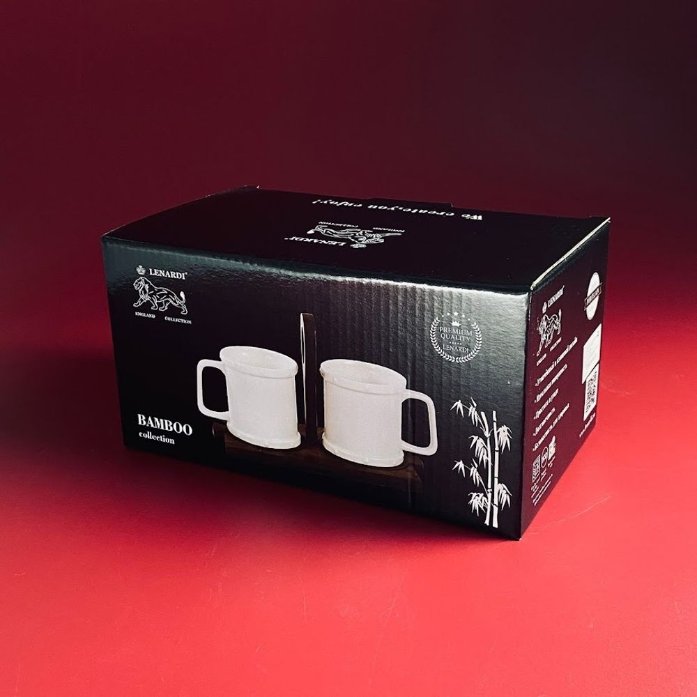 Lenardi 235-077 Набор из 2 кружек 310мл с блюдцами на подставке TROPICAL в под.уп.(х12)Фарфор