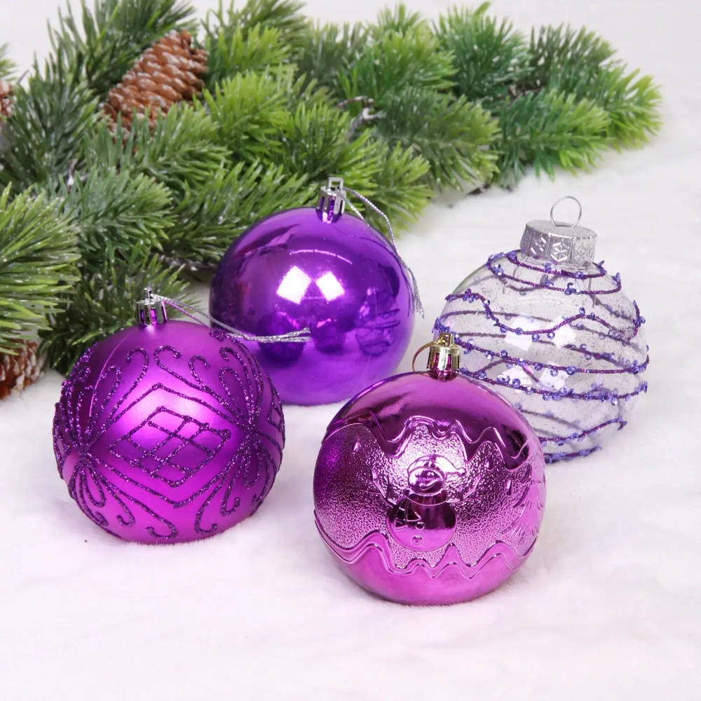 Новогодние шары «Волшебство ночи» 8 см (набор 12 шт), Фиолетовый