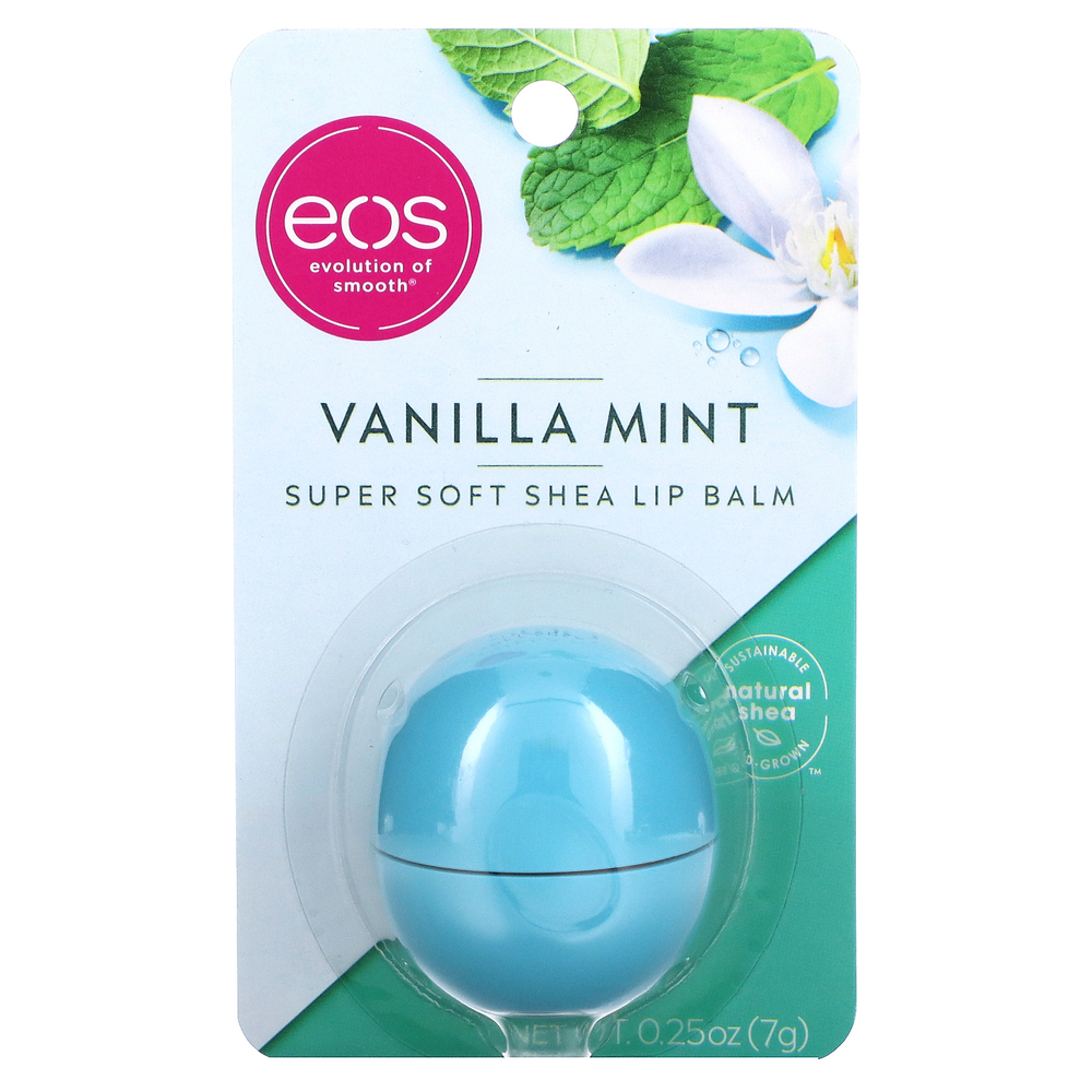 EOS, смягчающий бальзам для губ с маслом ши, ваниль и мята, 7 г (0,25 унции)