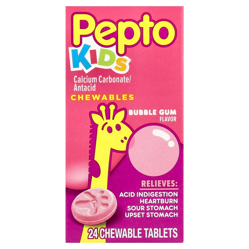 Pepto Bismol, Для детей, жевательные таблетки с пепто, жевательная резинка, 24 жевательные таблетки