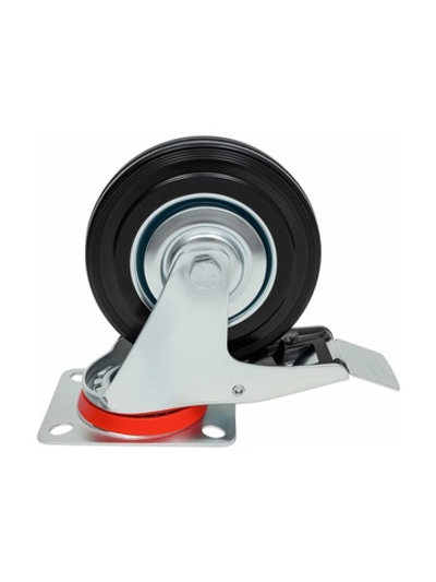 Колесо промышленное поворотное с тормозом с подшипником 160мм резина/сталь Gigant G-04-09-42