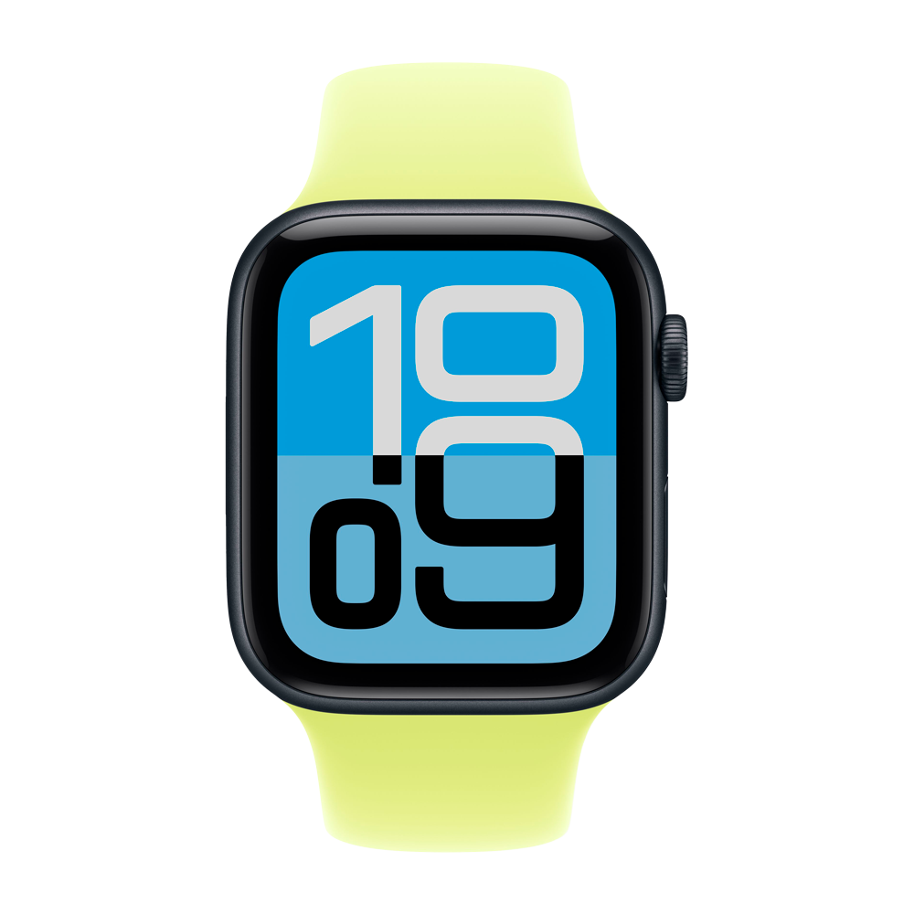 Умные часы Apple Watch SE 3 (2025) GPS, 44mm, Midnight Aluminium Case with Neon Yellow Sport Band, S/M