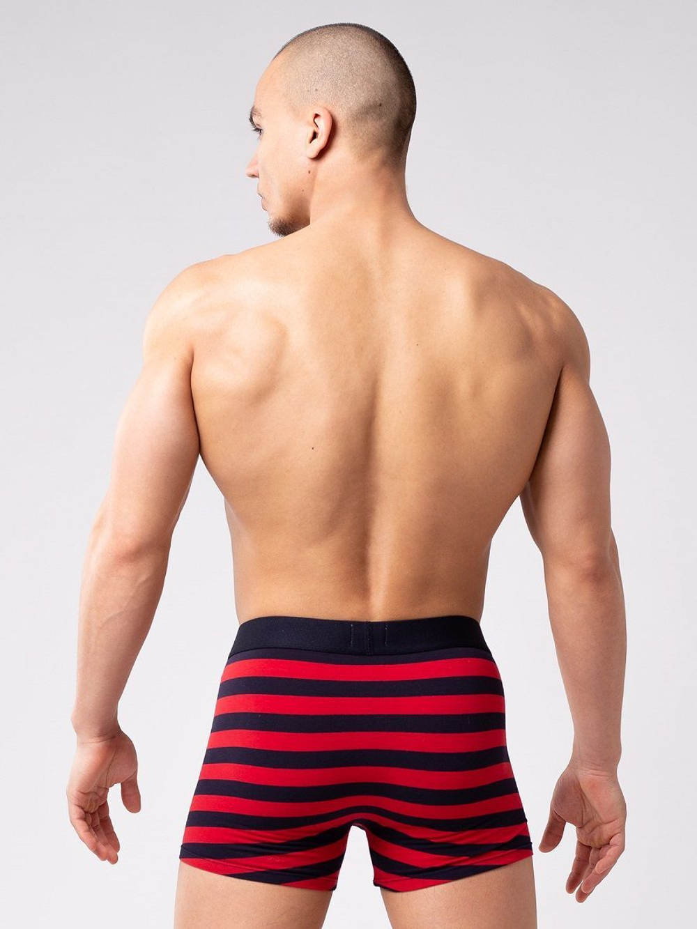 Мужские боксеры из мягкого хлопкового трикотажа в полоску (Размер: M) (Цвет: синий с красным)
