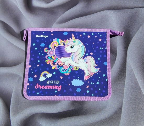 Папка на молнии А5 ПВХ Единорог, синяя