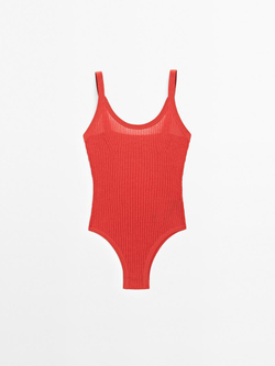 Massimo Dutti Трикотажное боди на бретелях - Studio, терракотовый