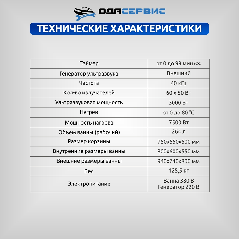 Ультразвуковая ванна с цифровым управлением и подогревом, 264 л ОДА Сервис ODA-LQ2640