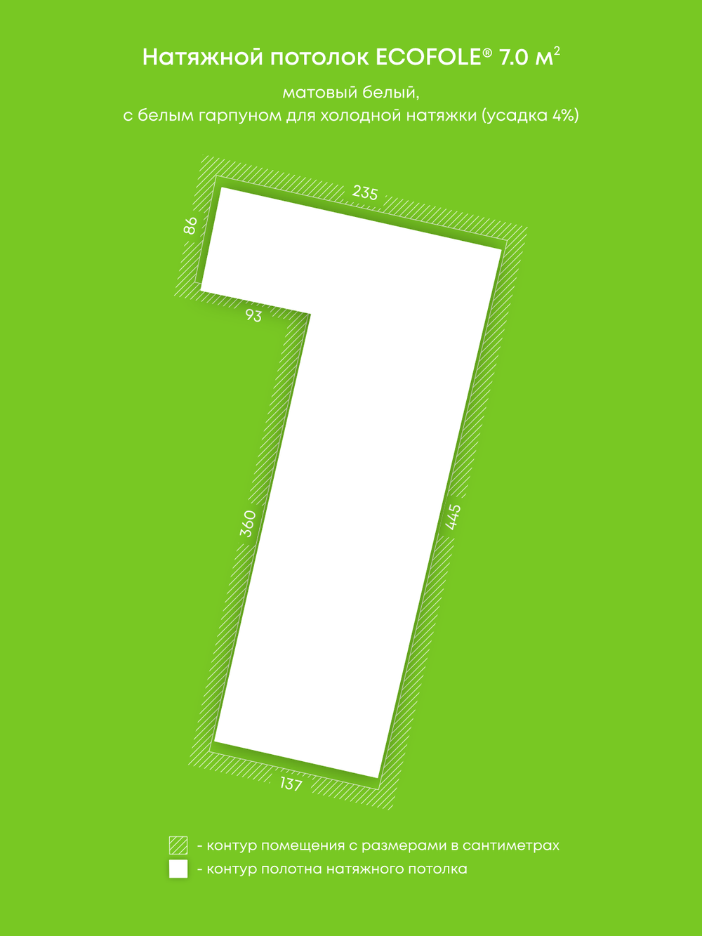 Матовый натяжной потолок 7 м2