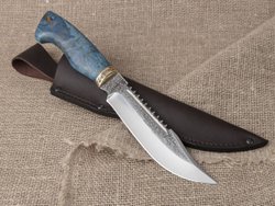 Нож "Алтай", сталь Bohler N690, рукоять синяя стабилизированная береза