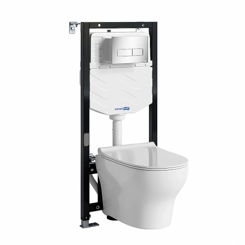 Унитаз подвесной WasserKRAFT Berkel 10TLT.010.ME.CH03.H001 безободковый, с инсталляцией Aller 10, с крышкой микролифт, белый/кнопка хром