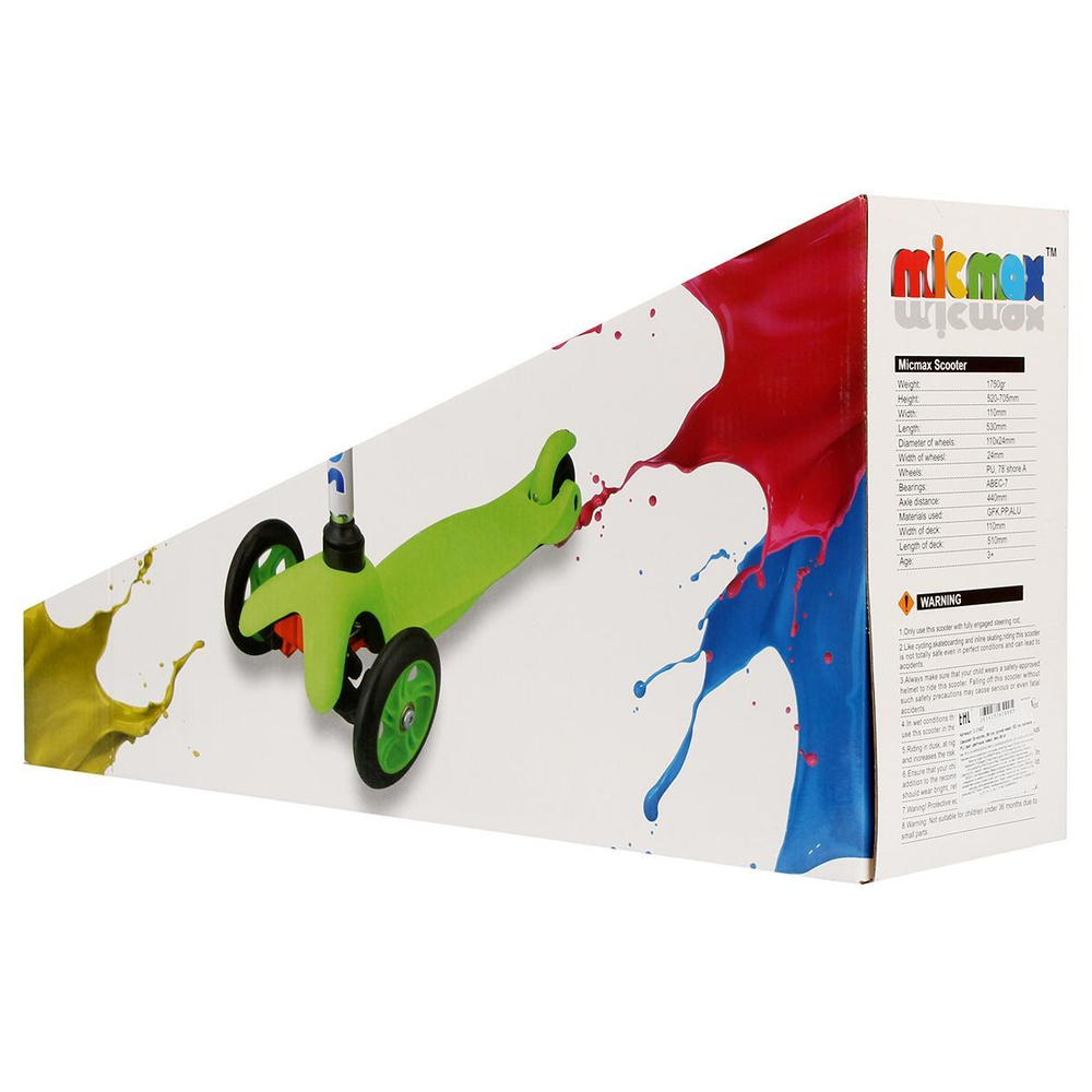 Самокат 3х-колес. 55 см, ручка макс. 62 см, желтый, колеса PU свет цветные, макс. вес 45 кг