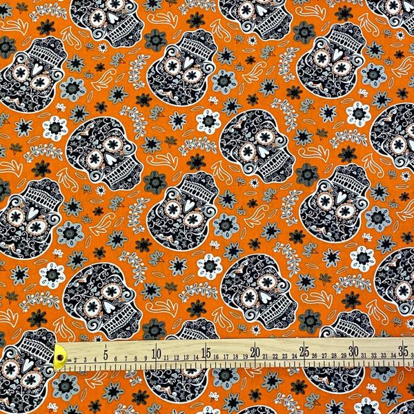 ЧЕРЕПА, оранжевые, отрез 45 см,  100% хлопок Handmade Fabrics 3