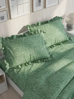 Декоративная наволочка с рюшами, оборками "Джунгли" 50х70 см, 1 шт, без молнии