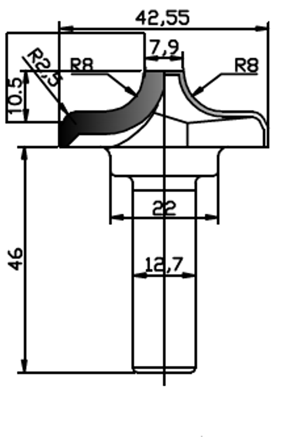 PCD профильная фреза D.42.55x12 10.5x40 Z2