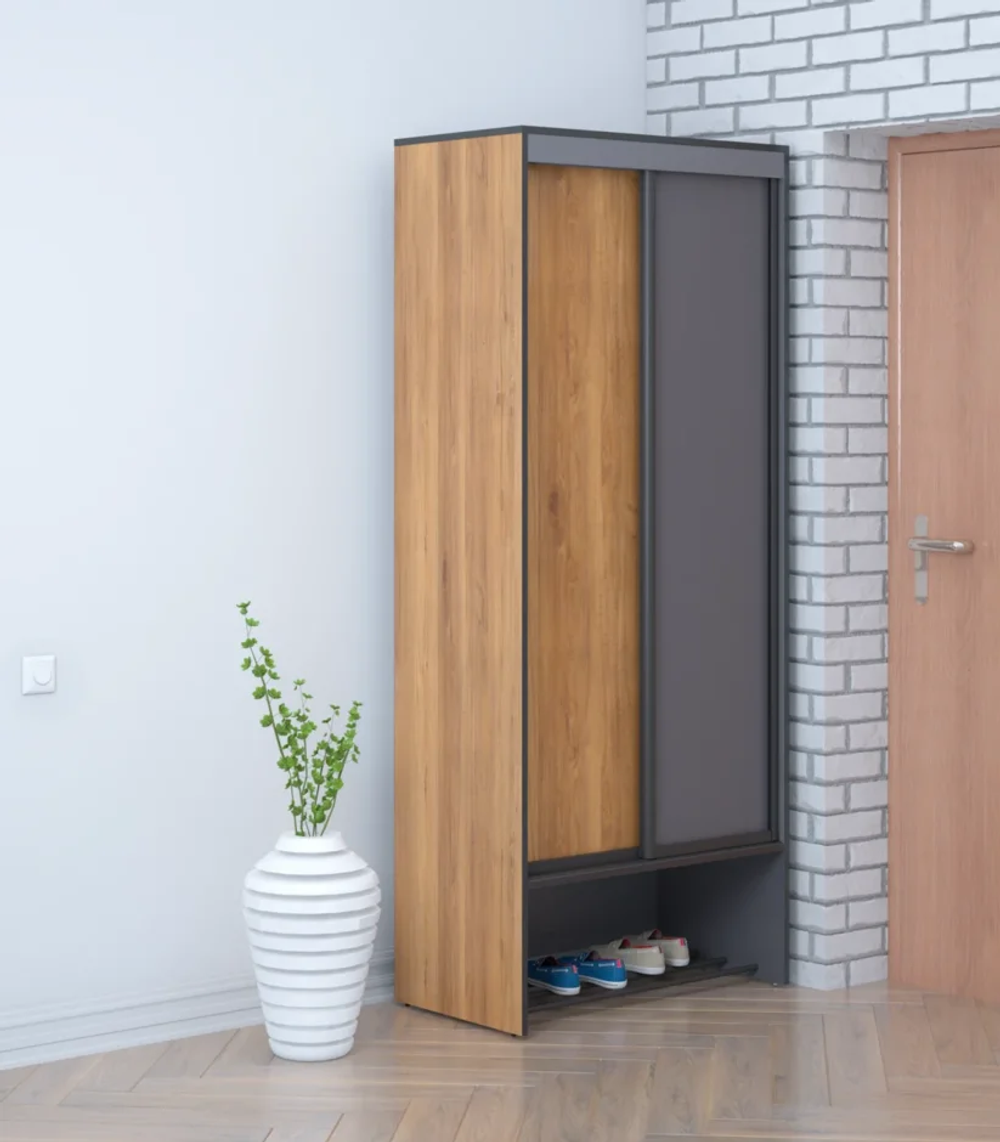 Шкаф-купе Ивару ОЛЬГА-ЛОФТ 10.1, Дуб Крафт Золотой, Темно Серый