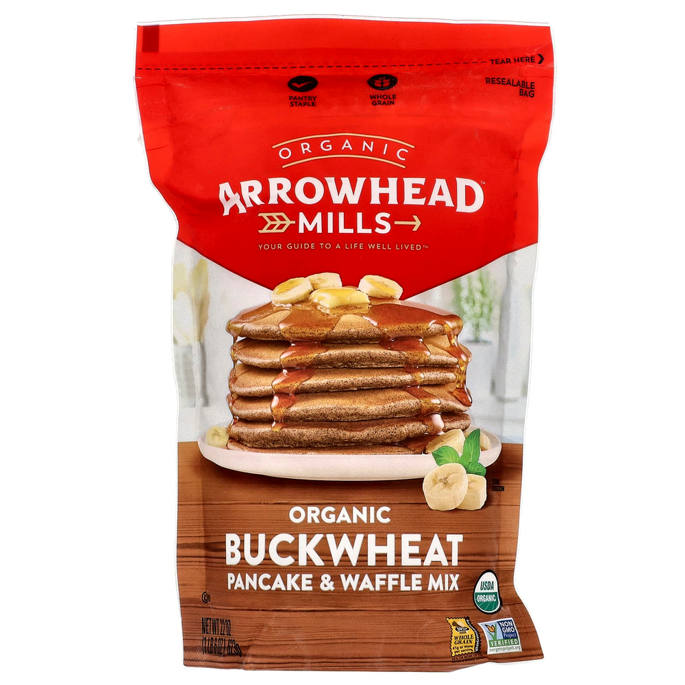 Arrowhead Mills, Органическая смесь для блинов и вафель из гречки, 623 г (1 фунт 6 унций)