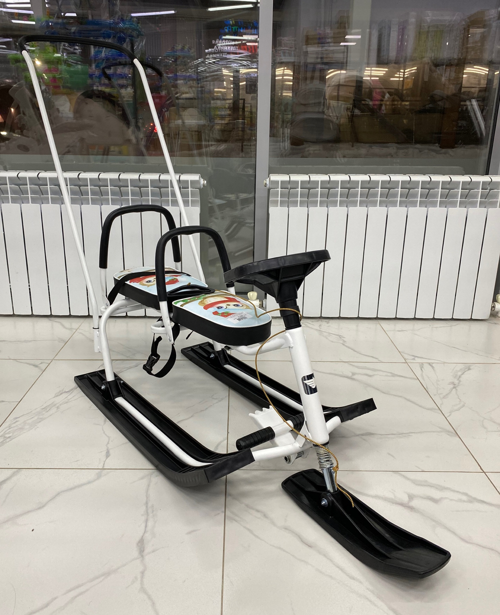 Снегокат 505 высокий SNOWKAT TWINS BABY PUSH для двоих, с 2 склад спинк. П-обр толкат. Совы карнавал