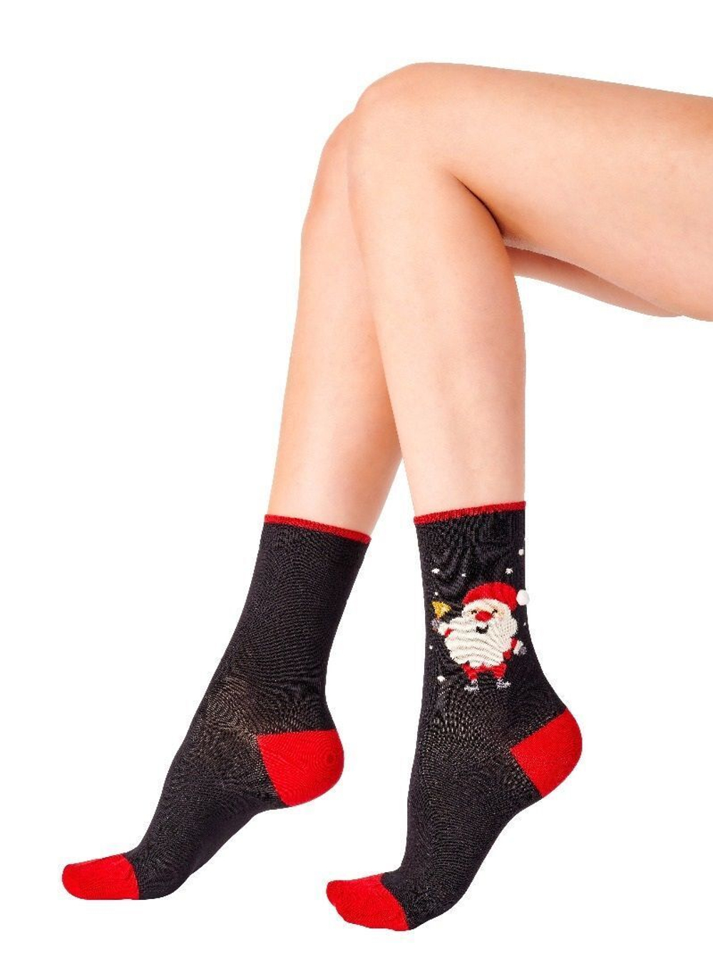 Новогодние хлопковые носки с веселым Сантой Christmas Socks (Размер: S-M-L) (Цвет: черный)