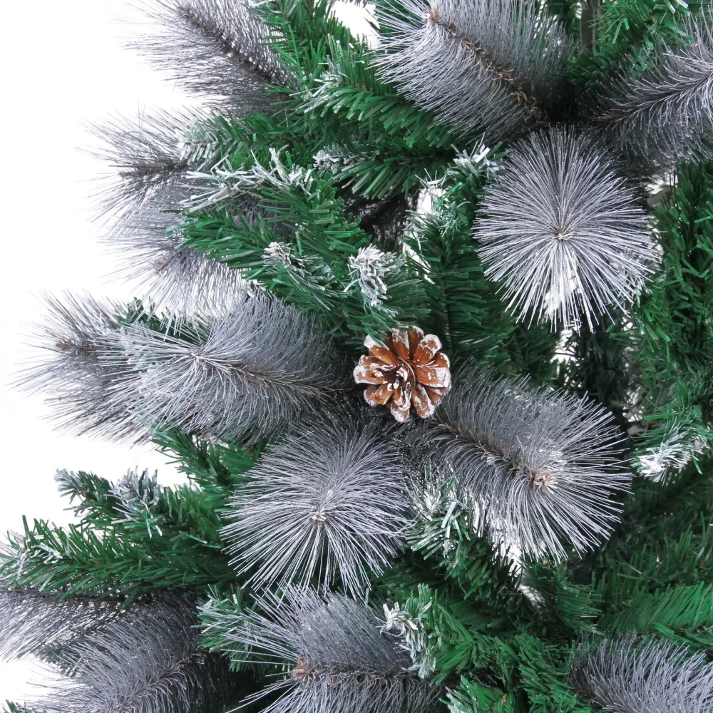 Ёлка «Богемия» 120 см, ПВХ+Леска, шишки, белое напыление (280 веток)