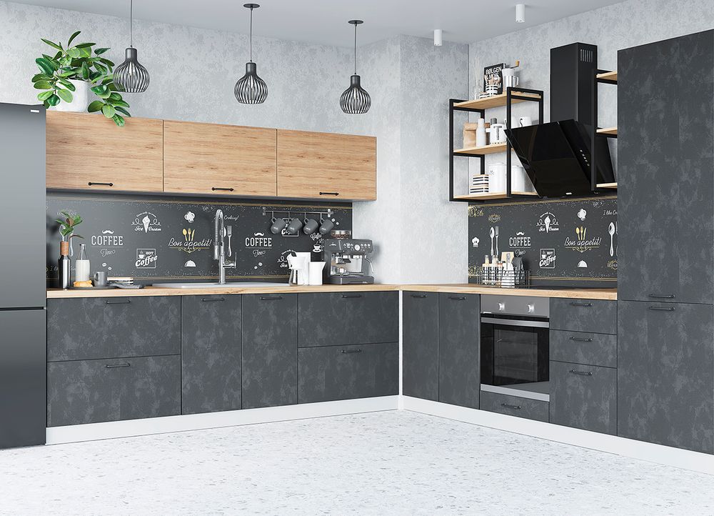 Модульный кухонный гарнитур «Лофт» 2400/2300 (дуб цикорий/бетон темный)