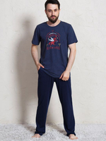 Мужской домашний комплект из меланжевой ткани (Размер: M) (Цвет: темно-синий)