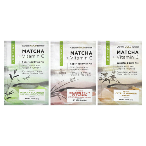 California Gold Nutrition, Matcha Road, матча с витамином C, упаковка пробников, 3 шт.