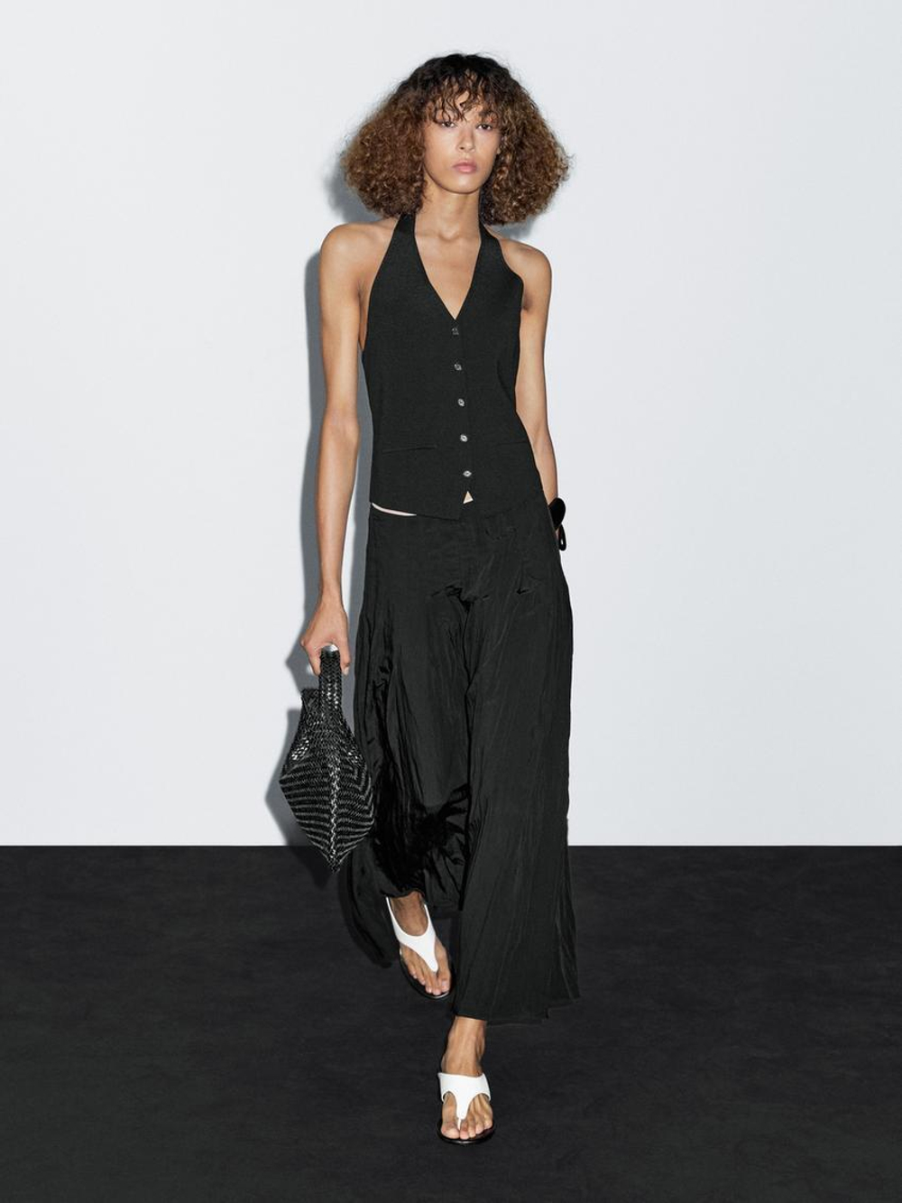 Massimo Dutti Вязаный жилет с воротником-халтер, черный