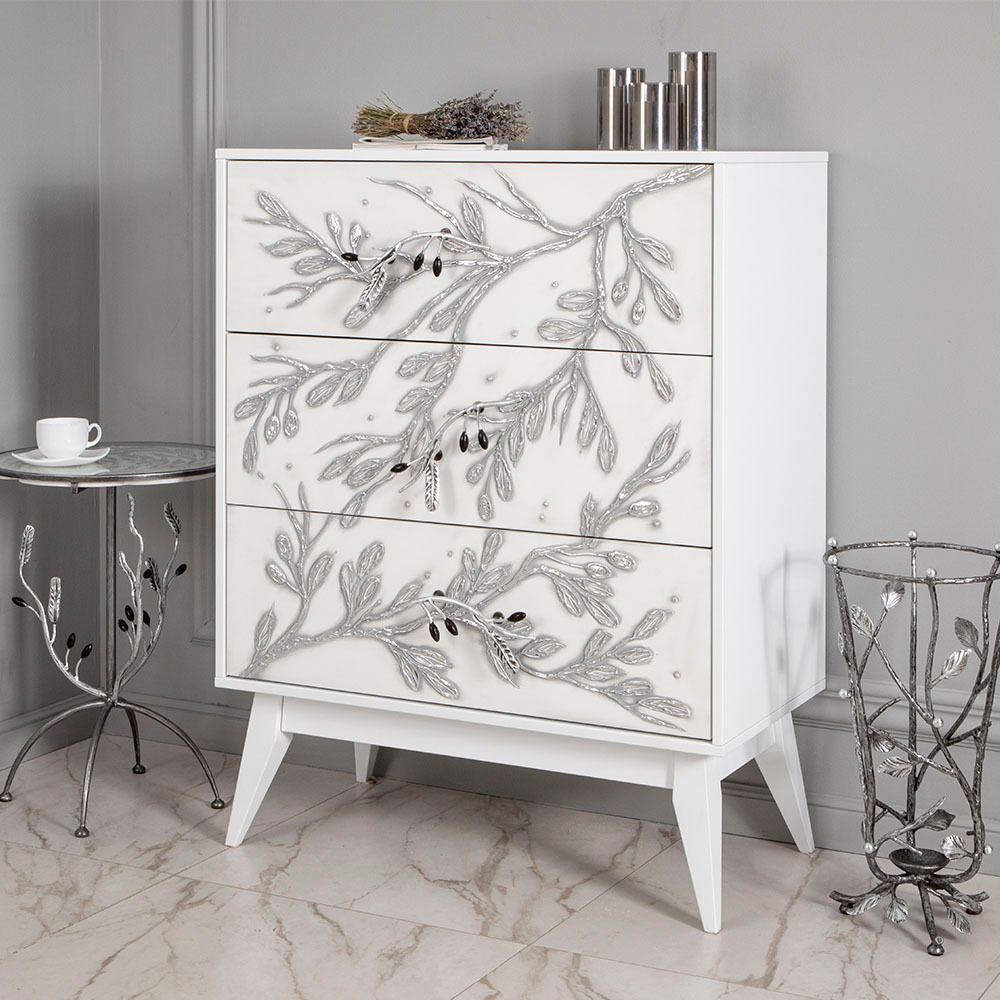 Комод Oliva Branch (Олива Бранч) с 3 ящиками Айс Античное серебро