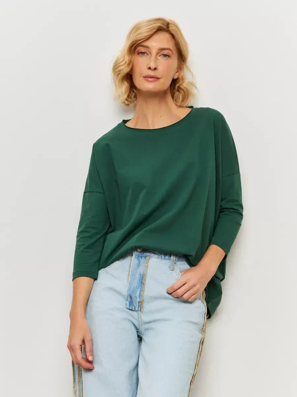 Лонгслив оверсайз с рукавом 3/4 изумрудный