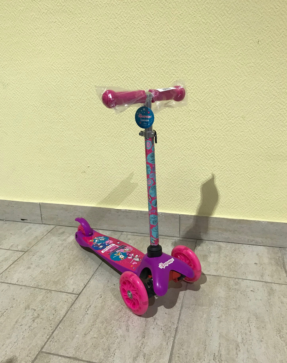 Самокат трехколесный кикборд, Фееринки кол. pu 120 и 80мм, свет, рег.рул. cтойка S00022-FR