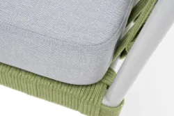 "Диего" кресло плетеное из роупа, каркас алюминий светло-серый (RAL7035) муар, роуп салатовый меланж круглый, ткань светло-серая